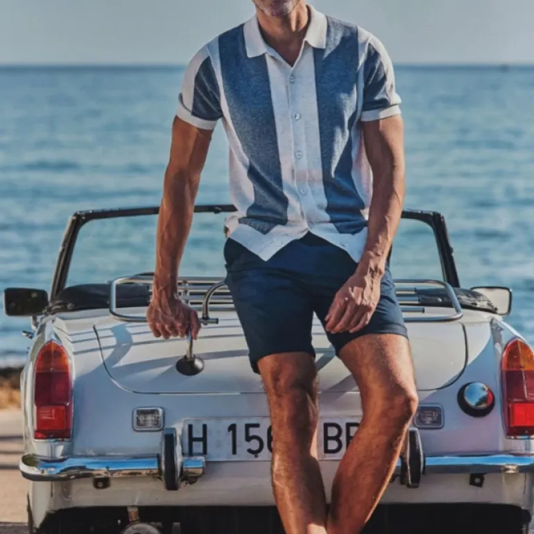 Knit Shirt Colour Block Paneling - Indigo