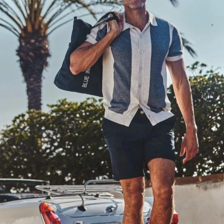 Knit Shirt Colour Block Paneling - Indigo