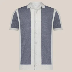 Knit Shirt Colour Block Paneling - Indigo