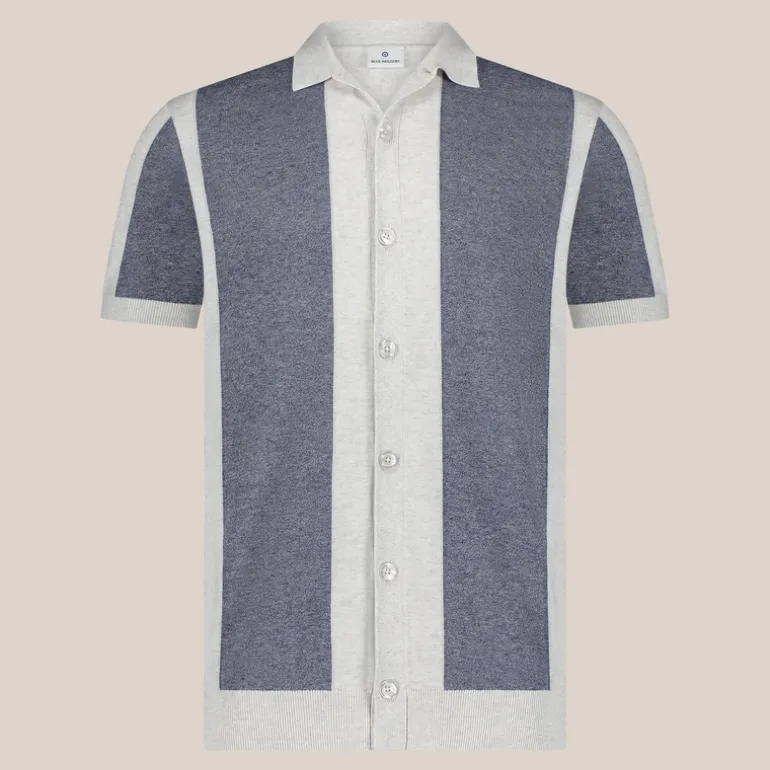 Knit Shirt Colour Block Paneling - Indigo