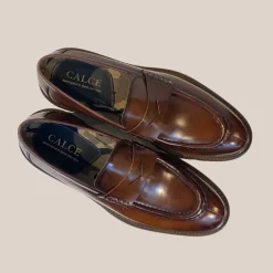 Leather Penny Loafer with Lug Sole Tread - Brown