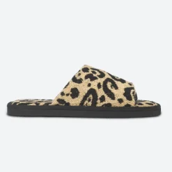 Leopard Print Terry Open Toe Slippers - Tan