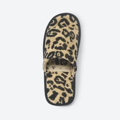 Leopard Print Terry Open Toe Slippers - Tan