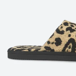 Leopard Print Terry Open Toe Slippers - Tan
