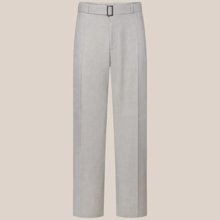 Linen Blend Wide Leg Pants - Light Grey