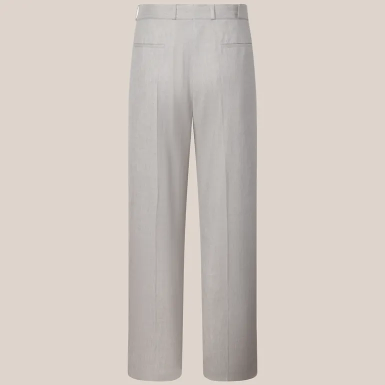 Linen Blend Wide Leg Pants - Light Grey
