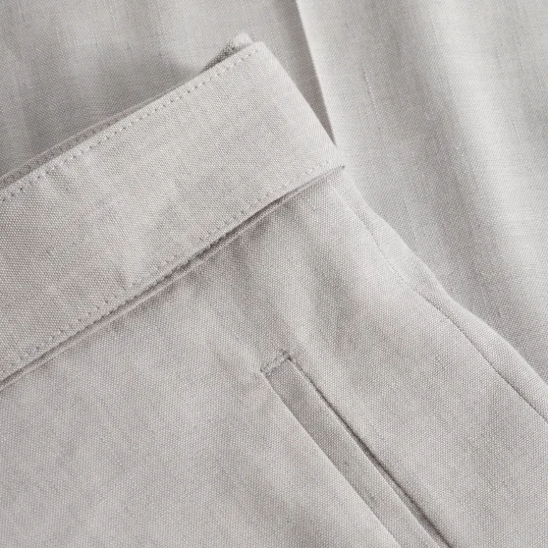 Linen Blend Wide Leg Pants - Light Grey