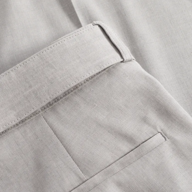 Linen Blend Wide Leg Pants - Light Grey