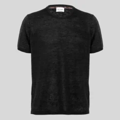 Linen/Cotton Knit Crew Neck Tee - Black