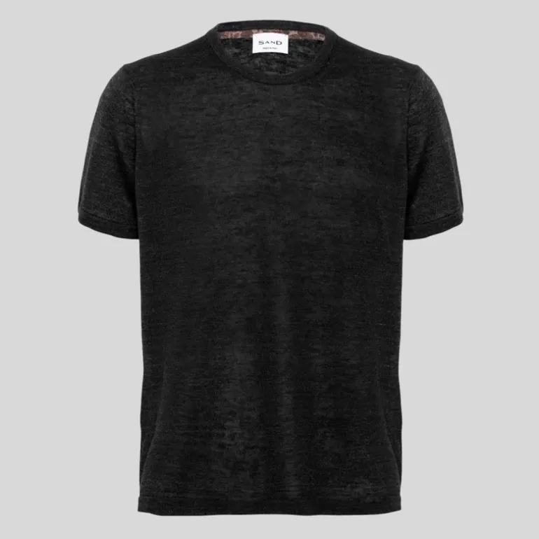 Linen/Cotton Knit Crew Neck Tee - Black
