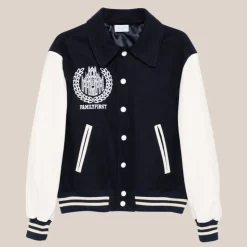Logo Embroidered Varsity Jacket - Navy
