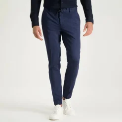 Melange Jersey Drawstring Chinos - Navy