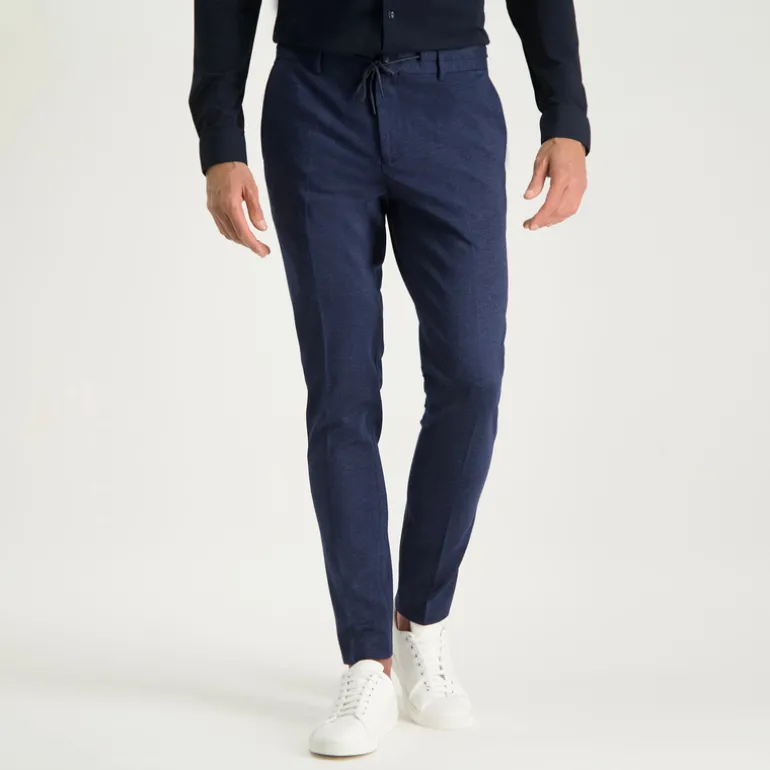 Melange Jersey Drawstring Chinos - Navy