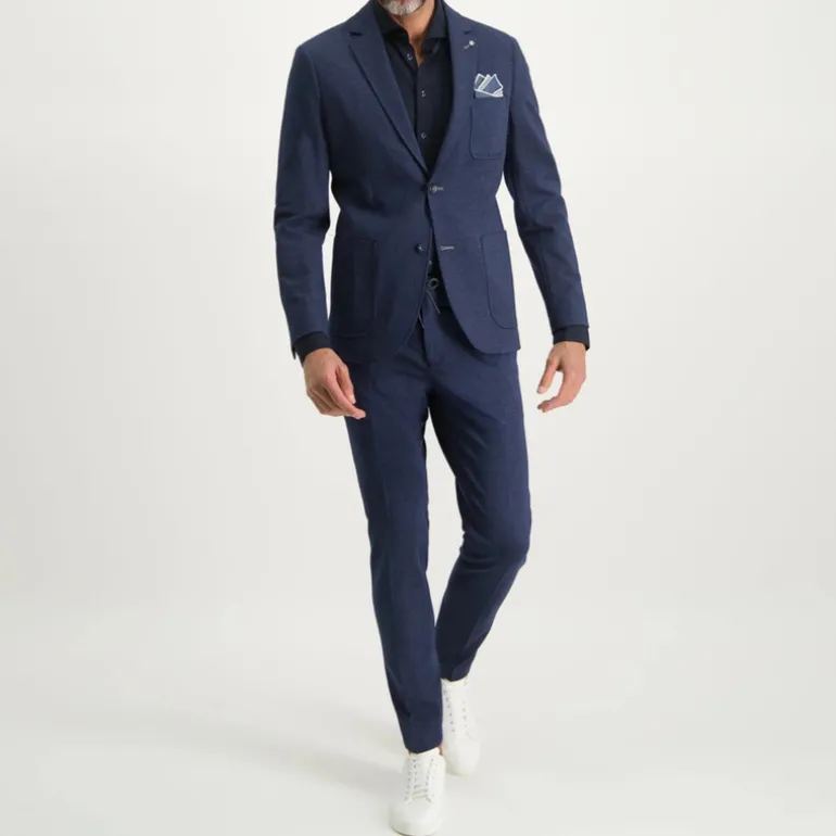 Melange Jersey Drawstring Chinos - Navy