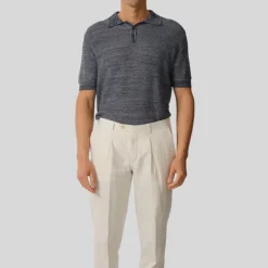 Melange Knit Cotton Polo - Navy