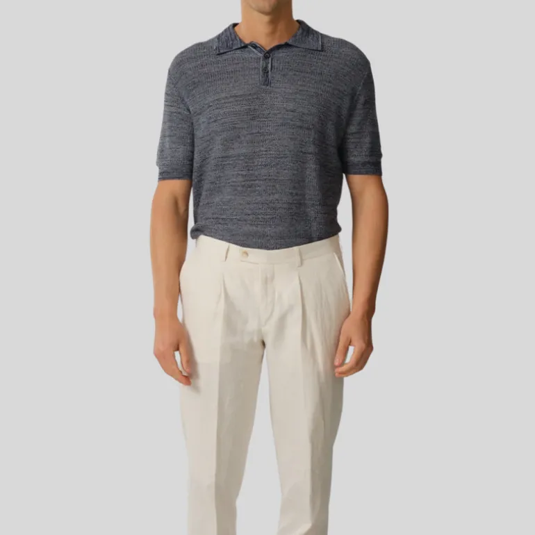 Melange Knit Cotton Polo - Navy