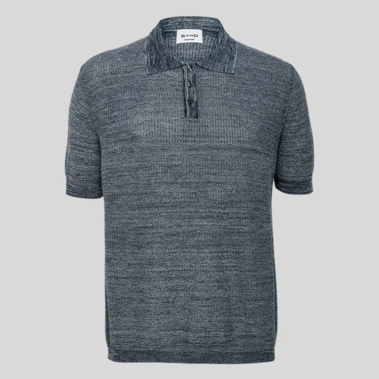 Melange Knit Cotton Polo - Navy