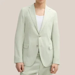 Melange Linen Blend Blazer - Light Green
