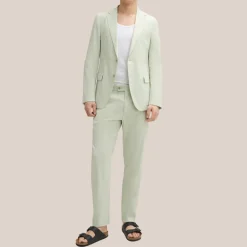 Melange Linen Blend Blazer - Light Green