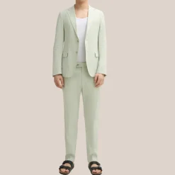 Melange Linen Blend Tapered Pants - Light Green