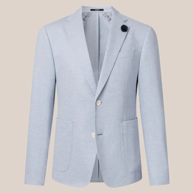 Melange Patch Pocket Stretch Blazer - Light Blue