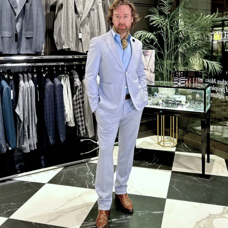 Melange Patch Pocket Stretch Blazer - Light Blue