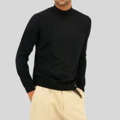 Merino Mock Neck Sweater - Black