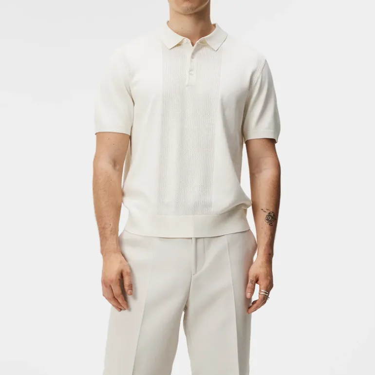 Mesh Detail Retro Knit Polo - Off-White