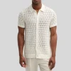 Mesh Knit Pattern Polo Collar Shirt - Cream
