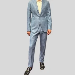 Mesh Weave Stretch Pants - Light Blue