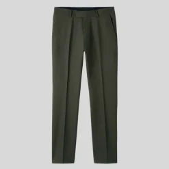 Micro-Structure Wool Stretch Pants - Dark Olive