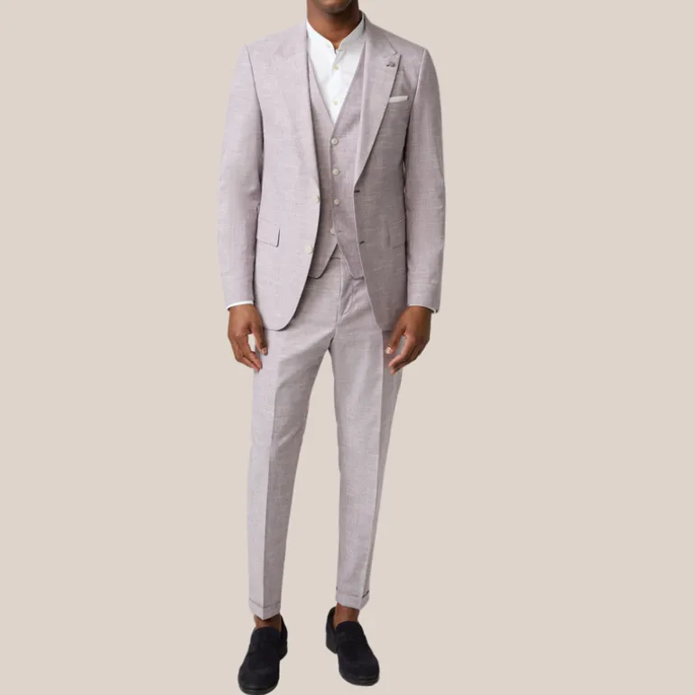 Mottled Cotton Wool Blend Peaked Suit Jacket - Violet