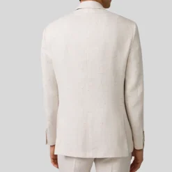 Mottled Linen Blend Double Breasted Suit Jacket - Off-White