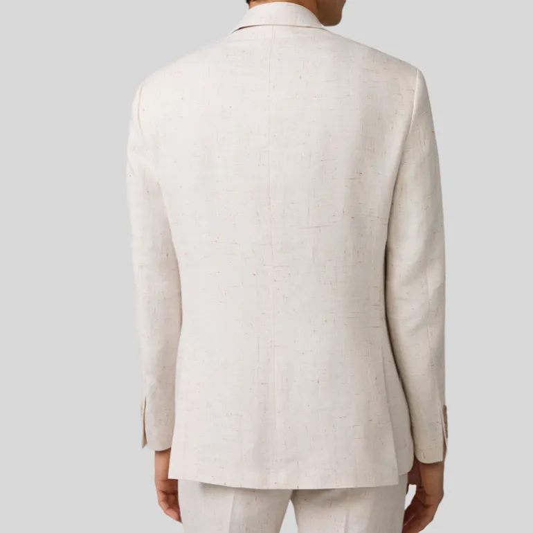 Mottled Linen Blend Double Breasted Suit Jacket - Off-White