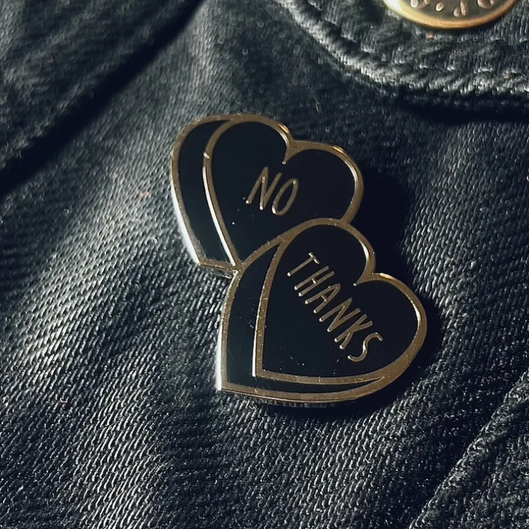 No Thanks Candy Hearts Enamel Pin - Black/Silver