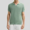 Open Collar Textured Knit Polo - Green