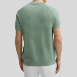 Open Collar Textured Knit Polo - Green