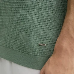 Open Collar Textured Knit Polo - Green
