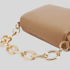 Overflap Gold Chain Crossbody Bag - Taupe