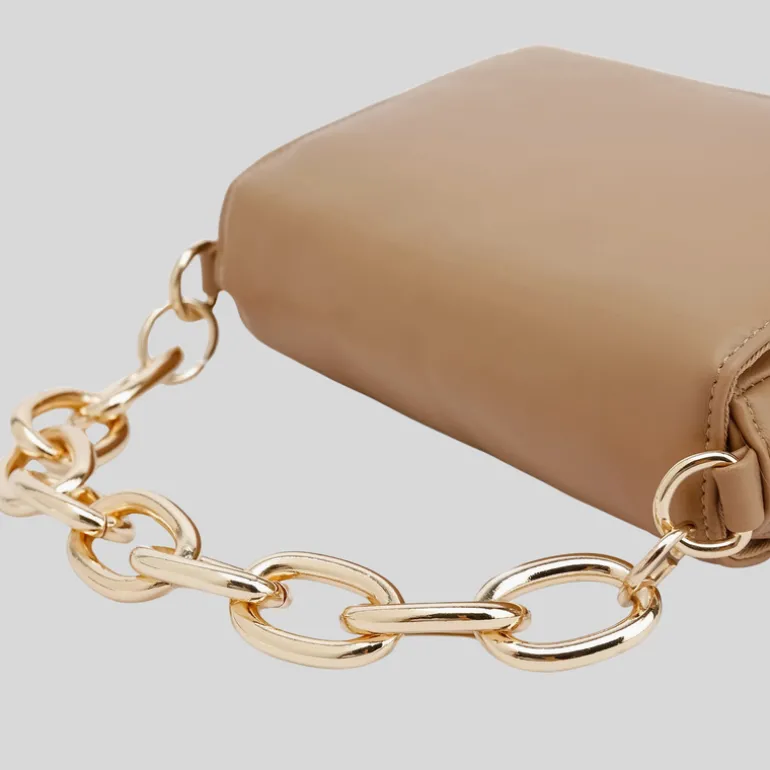 Overflap Gold Chain Crossbody Bag - Taupe