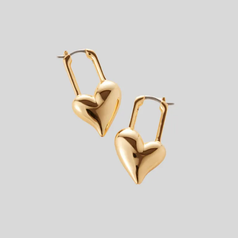 Padlock Heart Earrings - Gold