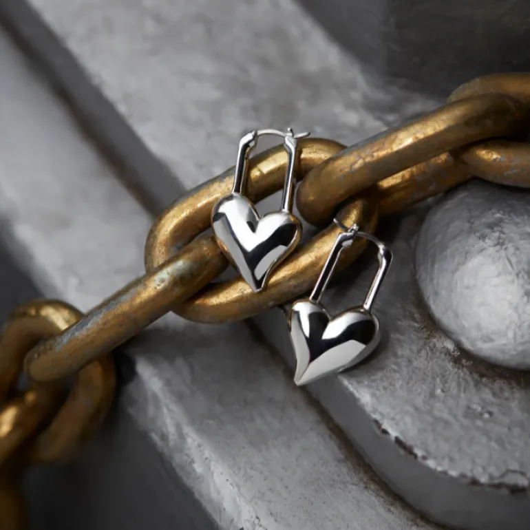 Padlock Heart Earrings - Silver