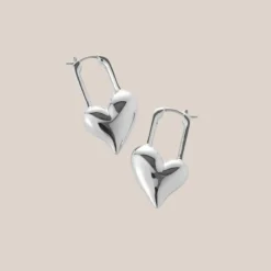 Padlock Heart Earrings - Silver