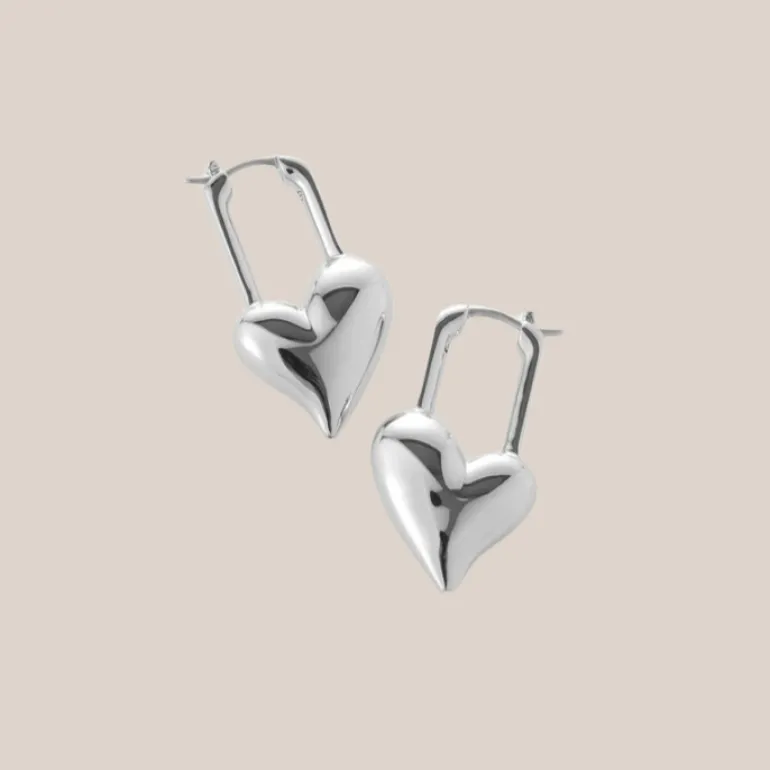 Padlock Heart Earrings - Silver