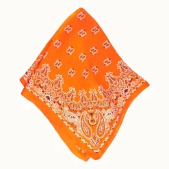 Paisley Pattern Silk-Like Neckerchief - Orange