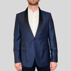Paisley Tuxedo Jacket Shawl Collar - Navy