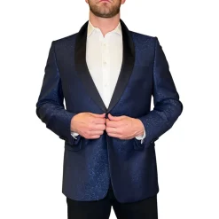 Paisley Tuxedo Jacket Shawl Collar - Navy
