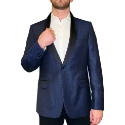 Paisley Tuxedo Jacket Shawl Collar - Navy