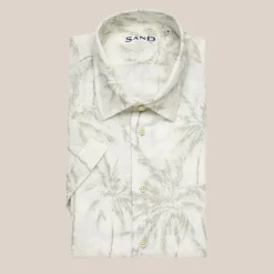 Palm Tree Print Linen/Cotton Shirt - Off-White