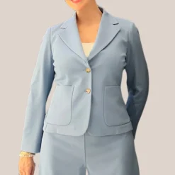 Patch Pocket Cropped Blazer - Denim Blue